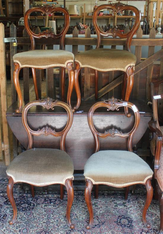 Four Victorian cabriole leg chairs